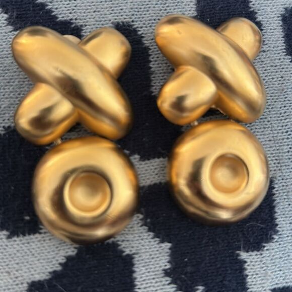 Gold XO Statement Earrings - Picture 3 of 6